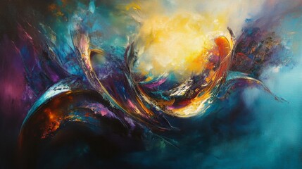 Abstract Painting with Swirling Colors and a Bright Center