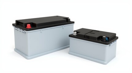 Two Car Batteries Displayed Side by Side on a Neutral Background Highlighting Their Sizes and Features