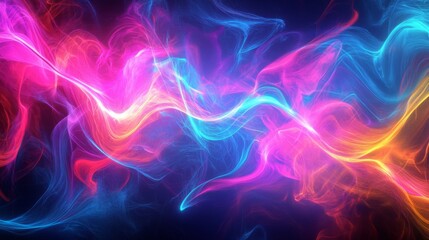 Fototapeta premium Abstract Swirling Neon Light Patterns in Pink, Blue, and Yellow