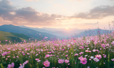 Fototapeta premium Dreamlike Landscapes and Mystical Gardens with Vibrant Flowers and Glowing Nature