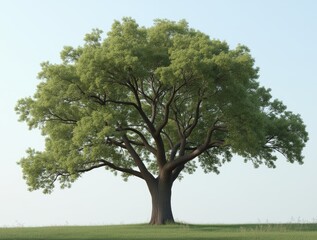 Fototapeta premium Large Green Tree Standing Alone on a Grassy Field During a Clear Sky