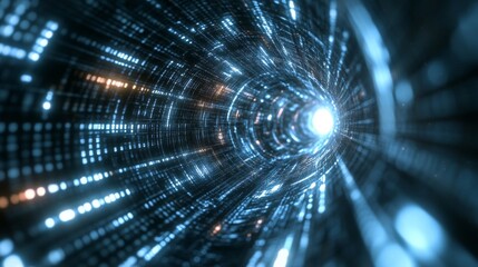 Obraz premium Abstract Digital Tunnel of Light and Binary Code