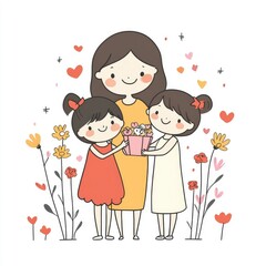 Mother's Day Festival, full body, a hand-drawn kawaii style, white background