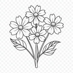 Elegant Floral Bunch with Cosmos Line Art Vector Illustration for Botanical Designs and Artistic Projects