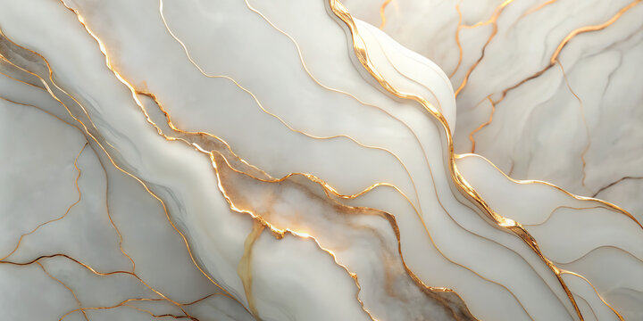 Abstract white marble with gold veins, close-up image of abstract white marble with flowing gold veins, creating a luxurious and elegant background.