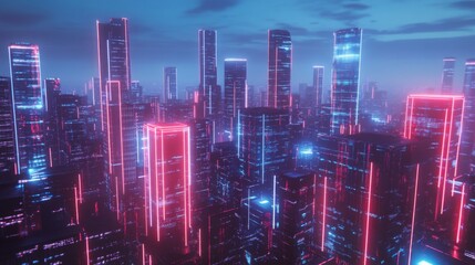 Obraz premium Futuristic cityscape illuminated with vibrant neon lights