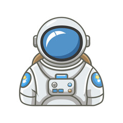 Fototapeta premium Cartoon-style astronaut in a space suit with a blue helmet and Earth-themed patches