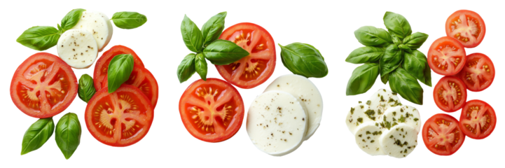Caprese salad ingredients isolated on transparent PNG background image perfect for food-themed illustrations or Italian cuisine designs