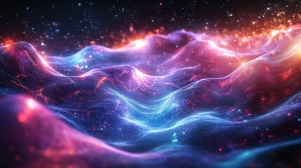 Fototapeta premium Abstract digital landscape with glowing particles and waves