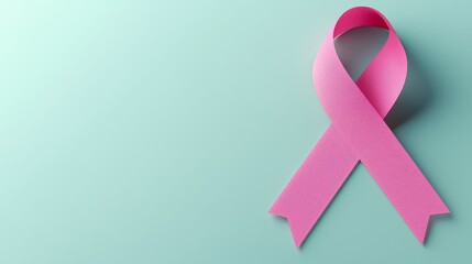 Pink awareness ribbon on a teal background for health campaigns.