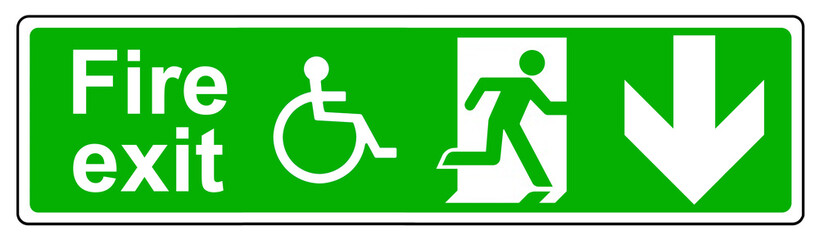 Fire exit wheelchair access down sign