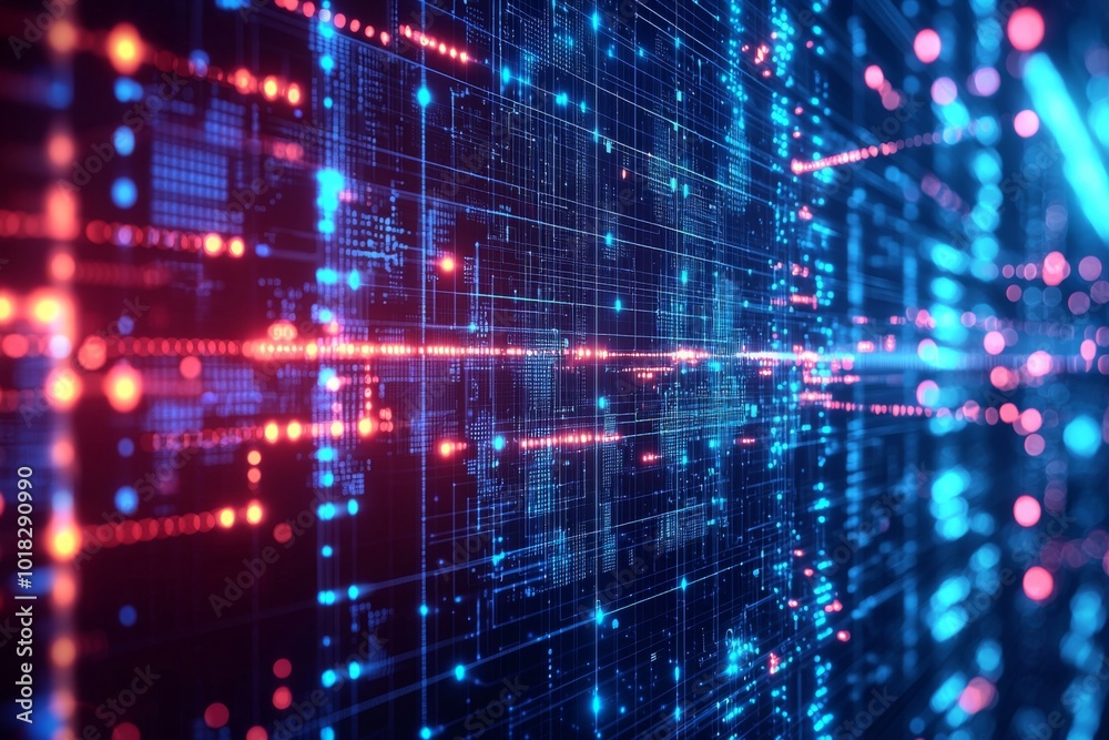 Wall mural digital technology background of data and network