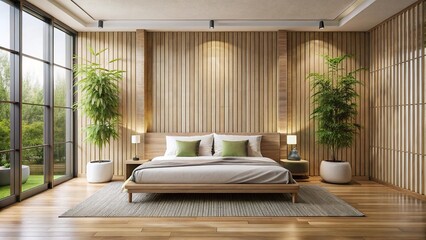 modern zen bedroom with bamboo accents mockup