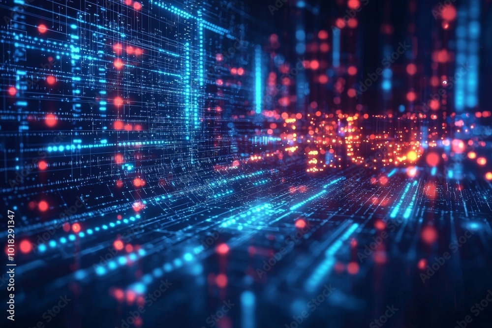 Wall mural digital technology background of data and network