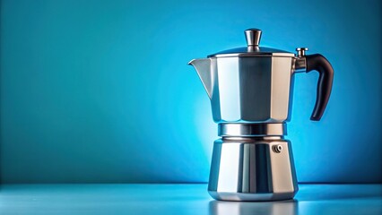 Moka pot coffee maker on blue background