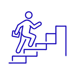 Climbing stairs icon in modern style, blue outline design, progress concept