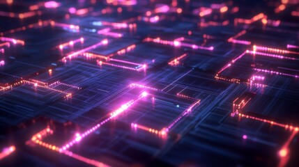 Fototapeta premium Abstract Circuit Board with Pink and Orange Glow