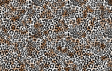 Seamless Endless Hand Painting Watercolor Abstract leopard Animal Skin Geometric Print Pattern Colorful Tie Dye Background
