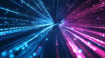 Fototapeta premium Abstract Background with Blue and Pink Glowing Lines and Particles