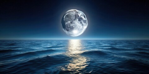 Moon shining over dark sea with shades of dark colors on straw ash clay ground, tilted angle