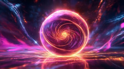 Obraz premium Glowing Sphere with Swirling Light Trails and Cosmic Background