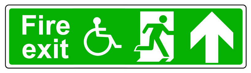 Fire exit wheelchair access up sign