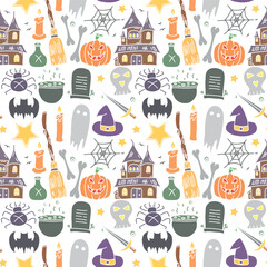 Seamless Halloween pattern. Doodle Halloween background