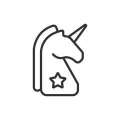 Unicorn, in line design. Unicorn, fantasy, mythical, magical, horn, colorful, rainbow on white background vector. Unicorn, in line design editable stroke icon