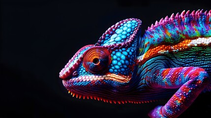 Neon Chameleon Blending into Vibrant Chromatic Background Symbolizing Adaptability