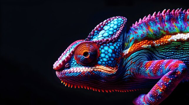 Neon Chameleon Blending into Vibrant Chromatic Background Symbolizing Adaptability