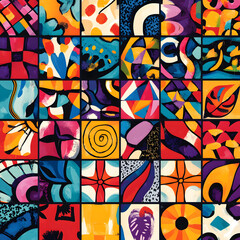 Hand-drawn 2D Doodle Tile and Carpet Patterns with White Borders – Geometric, Floral, and Abstract Designs