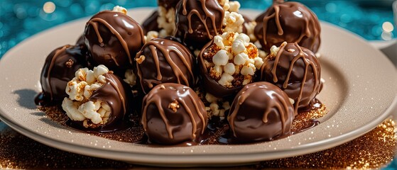 Chocolate Popcorn Balls on a Plate