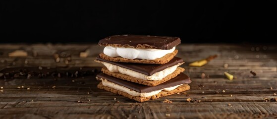 Delicious S'mores Stacked on Wooden Table