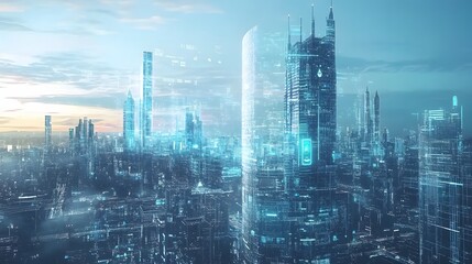 Fototapeta premium 96. A futuristic cityscape where virtual assistants thrive in innovative spaces