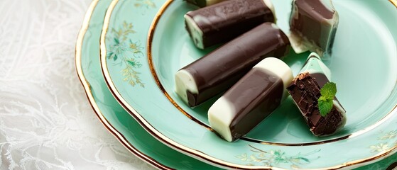 Delicious Chocolate and Mint Candy Bars on a Plate