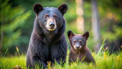 Fototapeta premium Mother black bear and cub in Alligator River National Wildlife Refuge