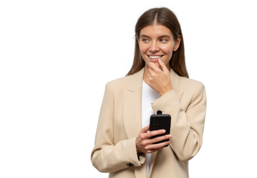 Portrait of pensive student girl with phone