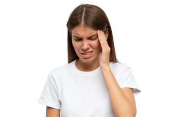 Young woman suffering from headache, head pain or migraine