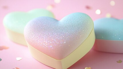 Obraz premium A Glittering Pastel Pink and Blue Heart-Shaped Box
