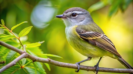 Mottle cheeked tyrannulet Phylloscartes ventralis perching in a tree Low Angle