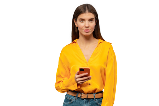 Serious irritated woman after reading fake news