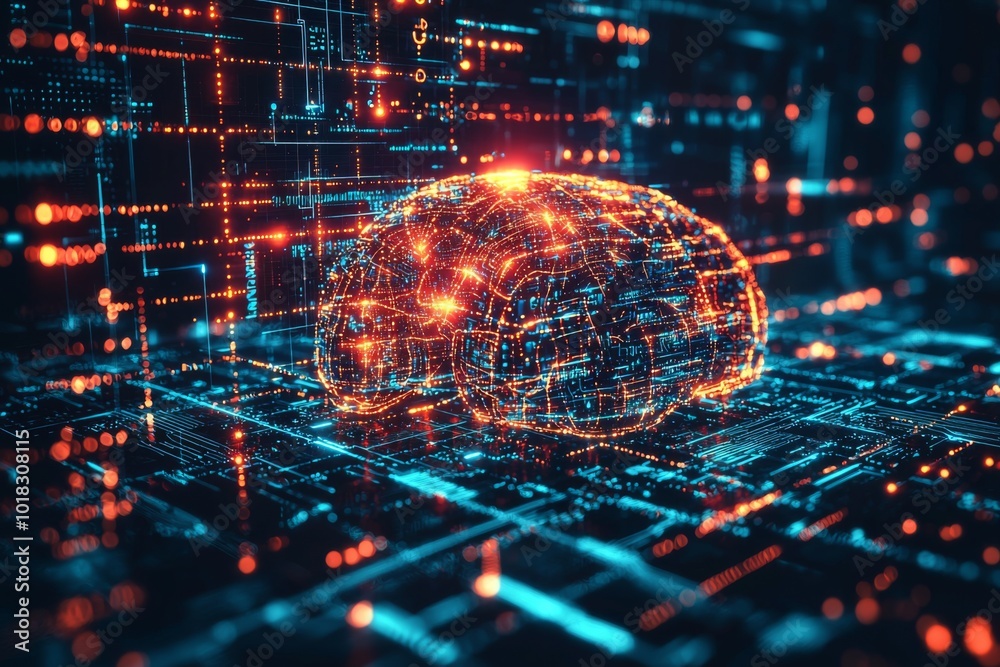 Wall mural digital technology background of data and network