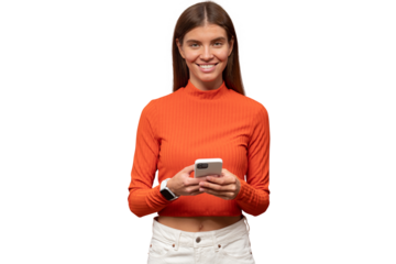Portrait of woman smm specialist with phone making content