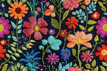 Embroidery flower abstract monochrome solid roses flower arrangement with medium color, all over vector design with dark background illustration digital image for textile and carpet printing factory
