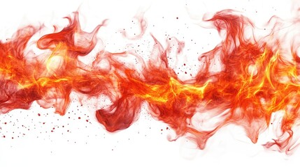 Wild red flames isolated against a bright white background, creating a dynamic and intense fiery display