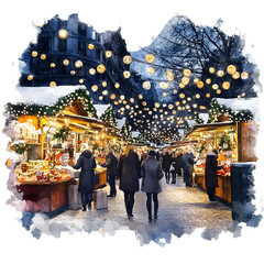 Parisian Christmas Clipart Vector Illustration