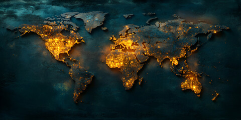 Obraz premium Global Connectivity: Illuminated World Map at Night