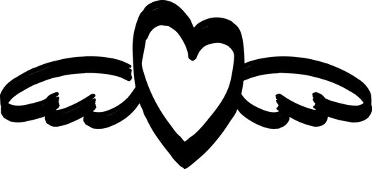 Black heart with wings. Hand drawn element for social media, posters, etc.