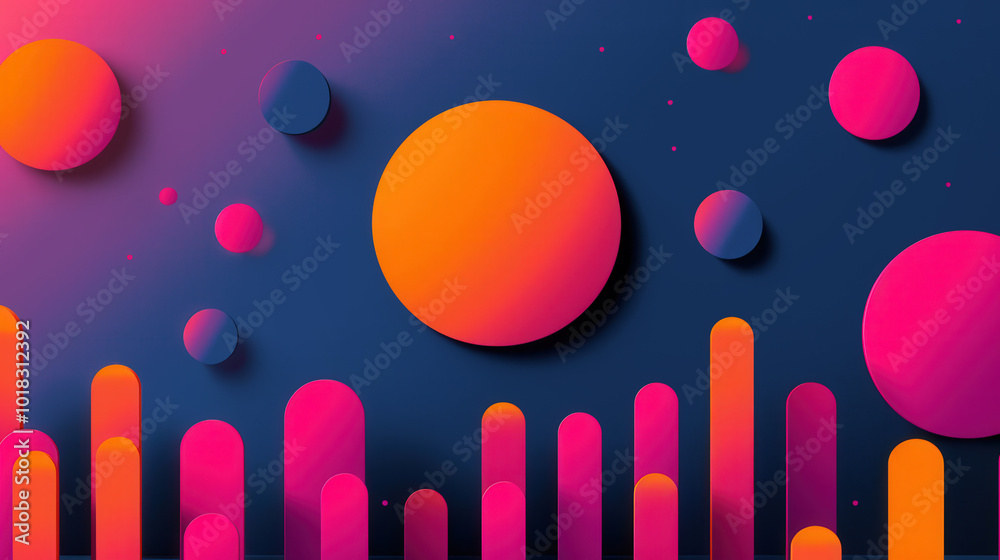 Wall mural vibrant gradient abstractions, a dynamic composition of layered shapes creating a sense of depth, sh