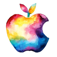 watercolor hand painted illustration There is an apple top. The colors are aurora, red, yellow, blue, purple, and pink. There is no background. No outline